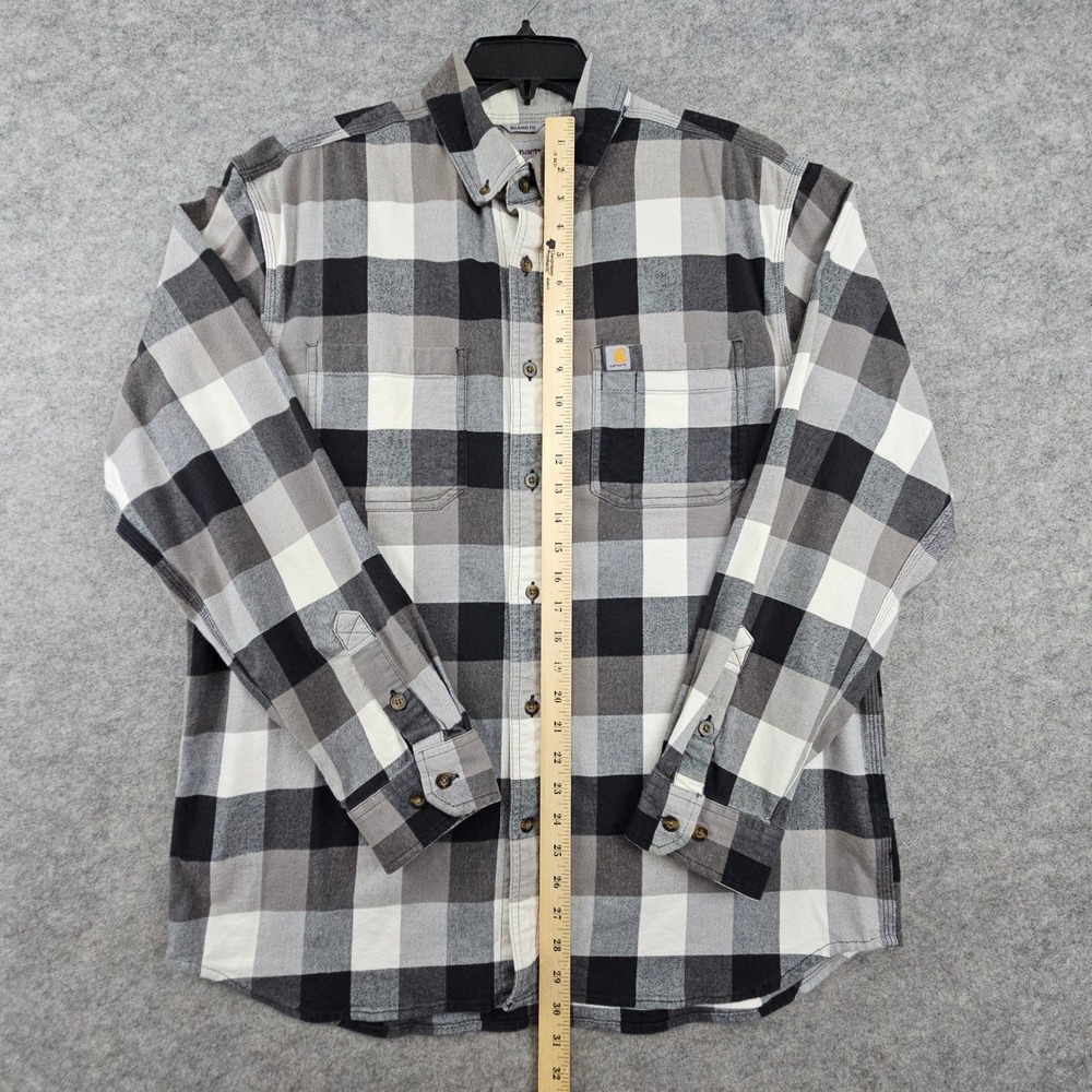 Carhartt Plaid Flannel Shirt Mens Large Gray Black Relaxed Fit Workwear Gorpcore - Picture 8 of 9